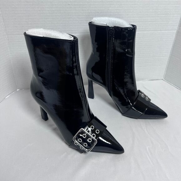 Fashion Nova Shoes - Fashion Nova Gutter Black Leather Ankle Boots Women’s 6 Pointed Toe Buckle